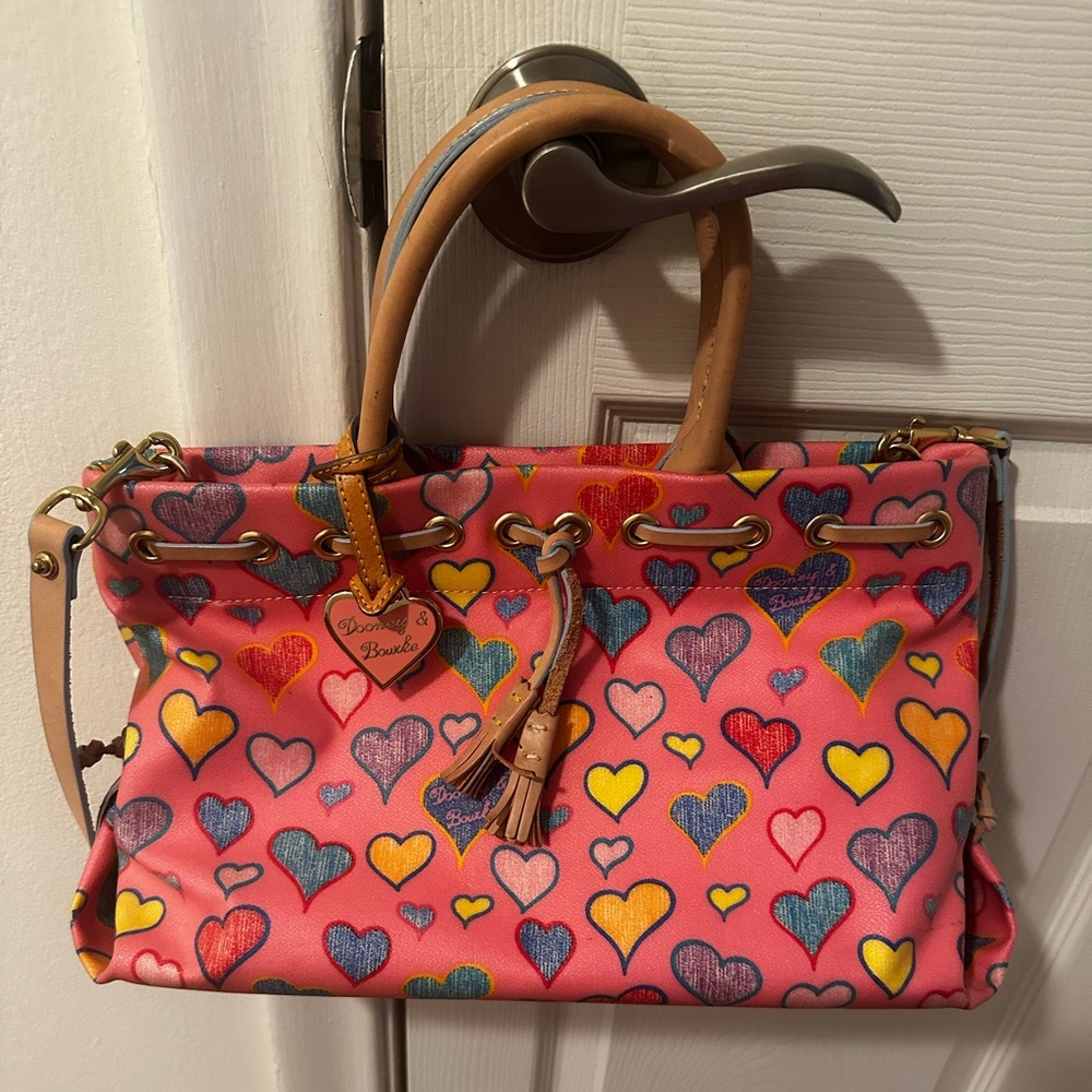 Dooney & Bourke Hard Candy Pink Heart Tassel Hobo Cross Body excellent condition